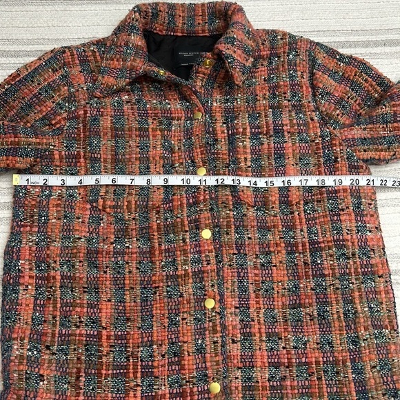 Maison Scotch Womens Plaid Bouclé Tweed Shacket Jacket Orange Gray S Cozy - Picture 4 of 11